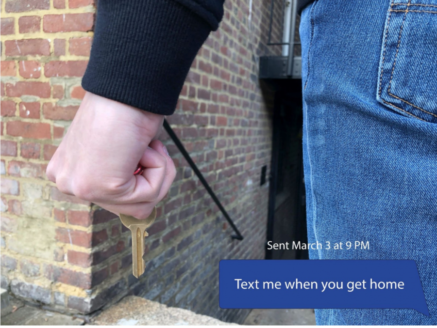 After the murder of Sarah Everard and recently surveyed statistic about sexual harassment was released, female students are more concerned for their safety on the street. A commonly suggested method for self defense is to keep a key held between your fingers in order to have more impact if an offender were to become violent. Photo illustration by Clara Martinez.